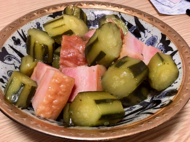 夏野菜の煮物　きゅうりとベーコンの煮付け